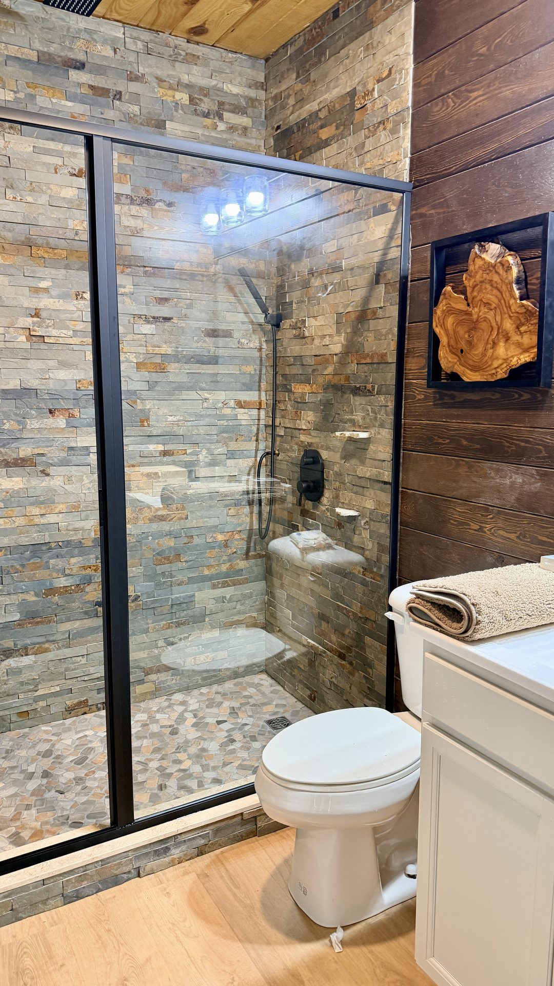 Natural stone walk-in shower